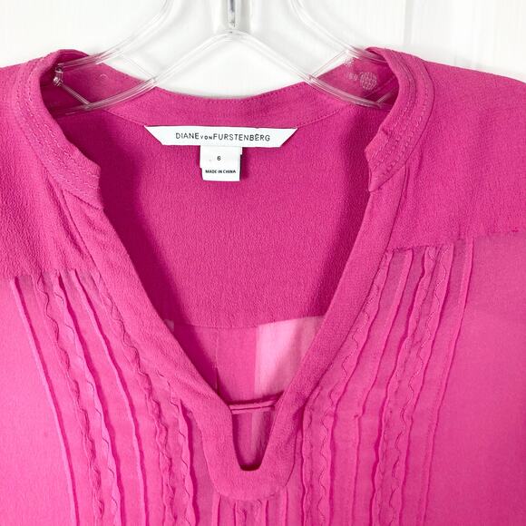 Nwot DVF Blouse 6 Pink SILK Sheer Pleated Long-Balloon-Sleeve “Tanyana” - Picture 5 of 14